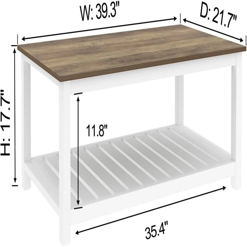 Table Basse de Ferme avec Étagère de Rangement - 55,1 cm (P) x 99,8 cm (L) x 45 cm (H)