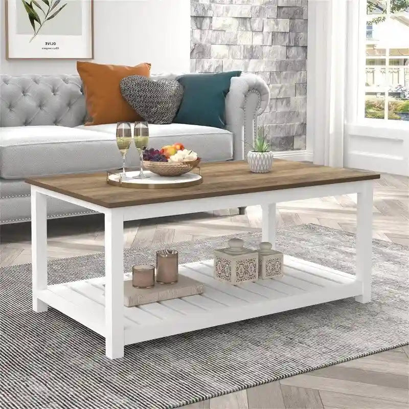 Table Basse de Ferme avec Étagère de Rangement - 55,1 cm (P) x 99,8 cm (L) x 45 cm (H)
