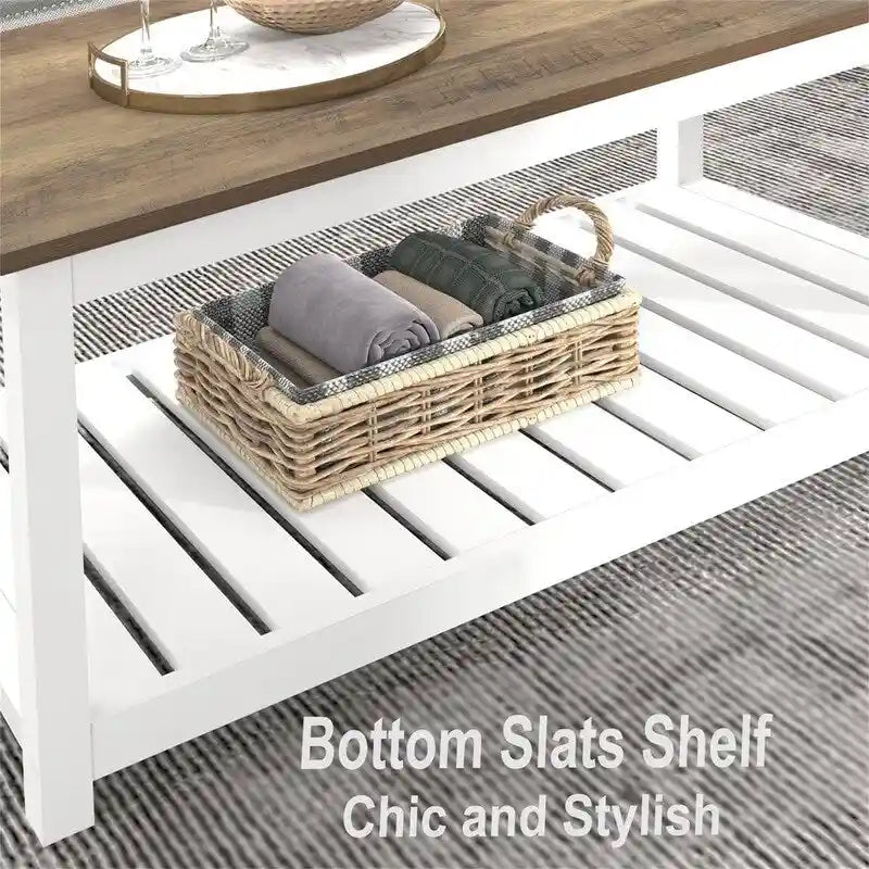 Table Basse de Ferme avec Étagère de Rangement - 55,1 cm (P) x 99,8 cm (L) x 45 cm (H)