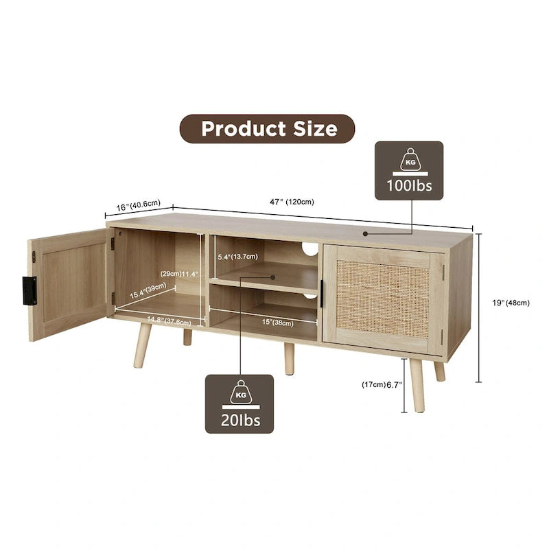 Anmytek 47 Meuble TV moderne pour téléviseur jusqu'à 65 pouces - 119 cm de large