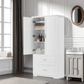 Meuble de rangement de salle de bain Colonne de rangement haute avec deux portes et tiroirs, étagère réglable