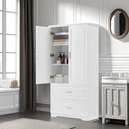 Meuble de rangement de salle de bain Colonne de rangement haute avec deux portes et tiroirs, étagère réglable