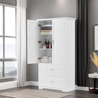 Meuble de rangement de salle de bain Colonne de rangement haute avec deux portes et tiroirs, étagère réglable