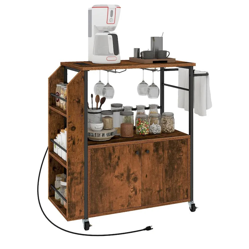 Dessertes de cuisine portables roulantes avec étagère de rangement et prise de courant