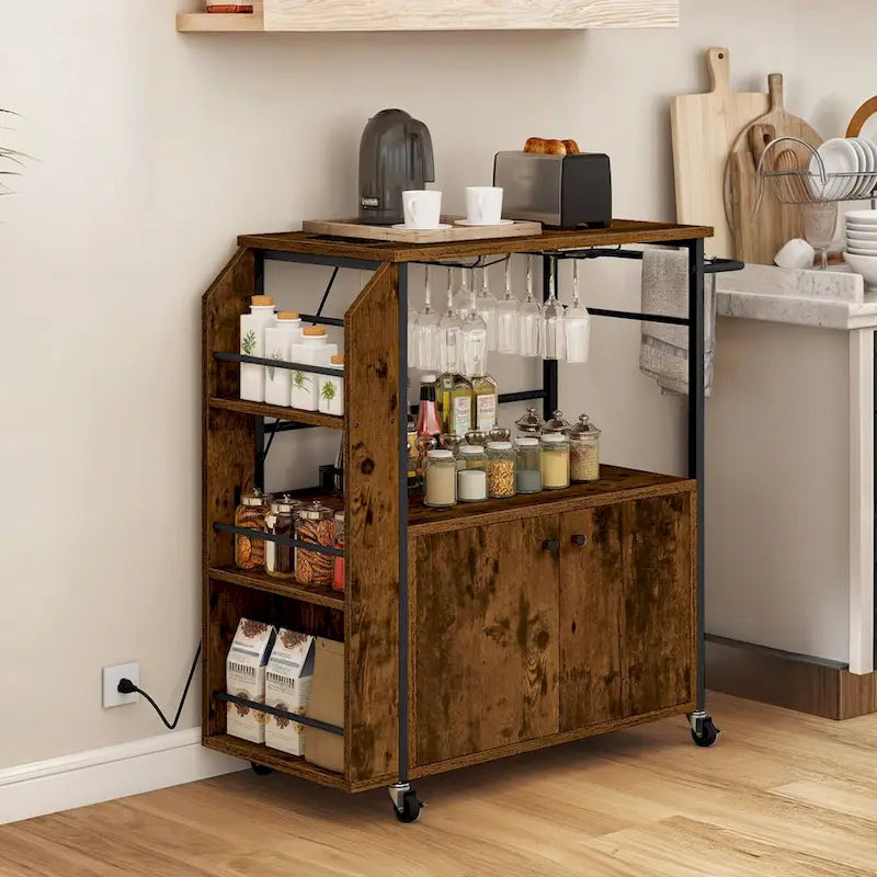 Dessertes de cuisine portables roulantes avec étagère de rangement et prise de courant