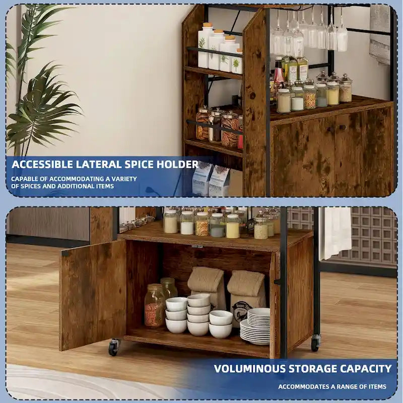 Dessertes de cuisine portables roulantes avec étagère de rangement et prise de courant